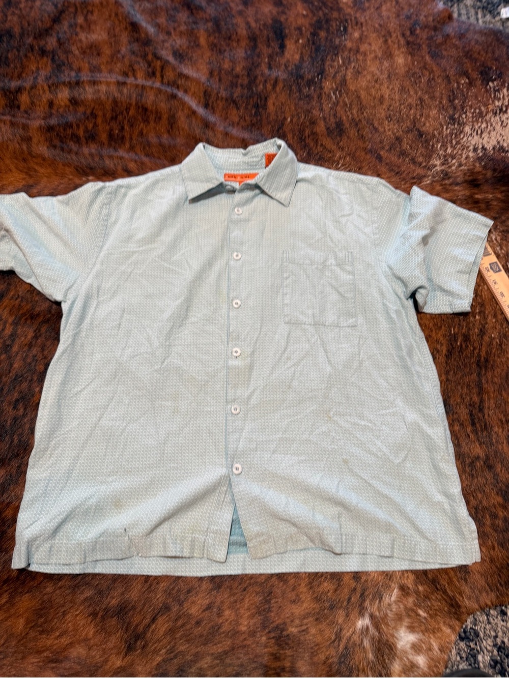 Sette Ponti Shirt Mens L Light Blue Silk Cotton Blend White Piping Short Slv
